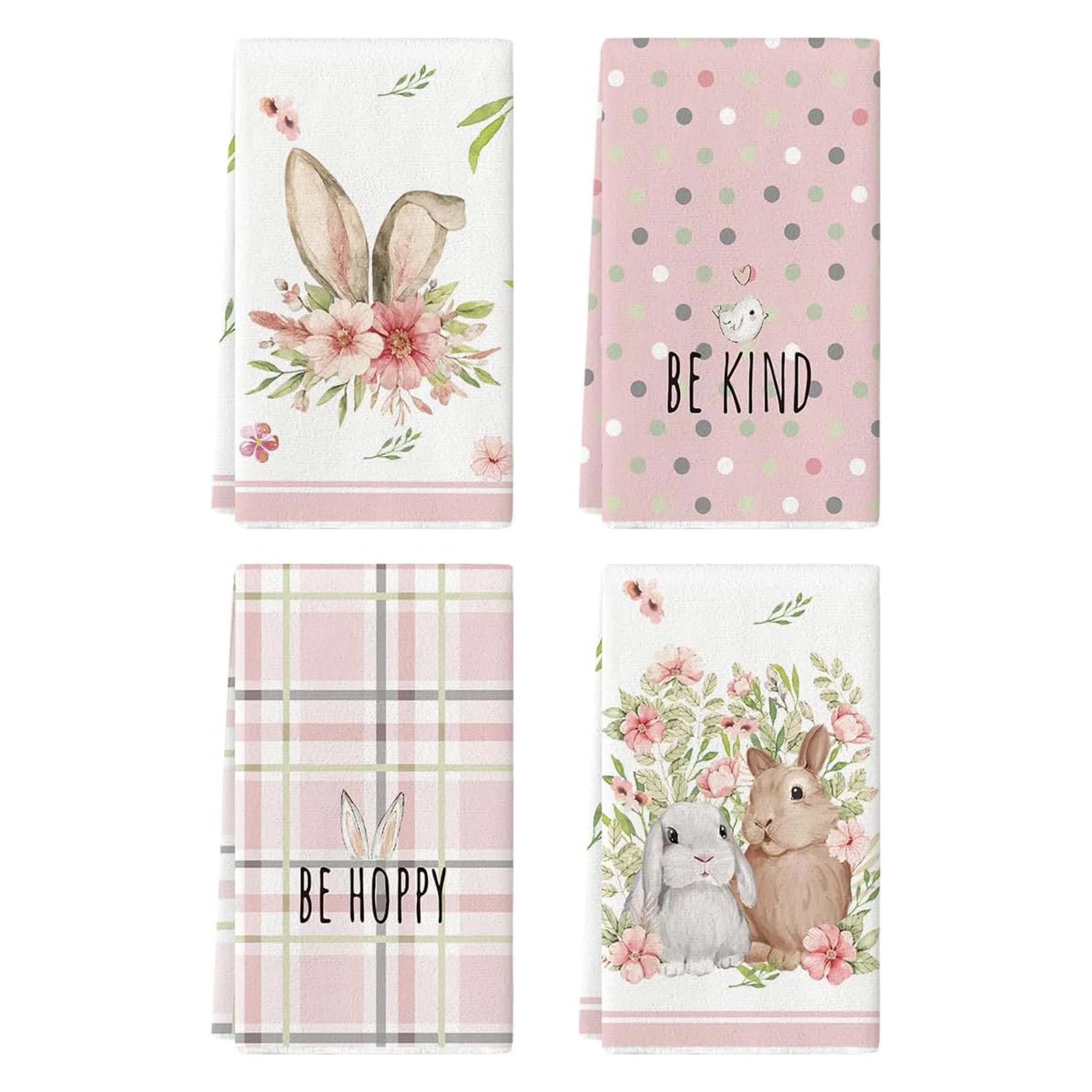 Pink Bunny Rabbit Ears Kitchen Towels With Floral Leaves, Easter Seasonal Hand Towels, 18x26 Inch... | Wayfair North America