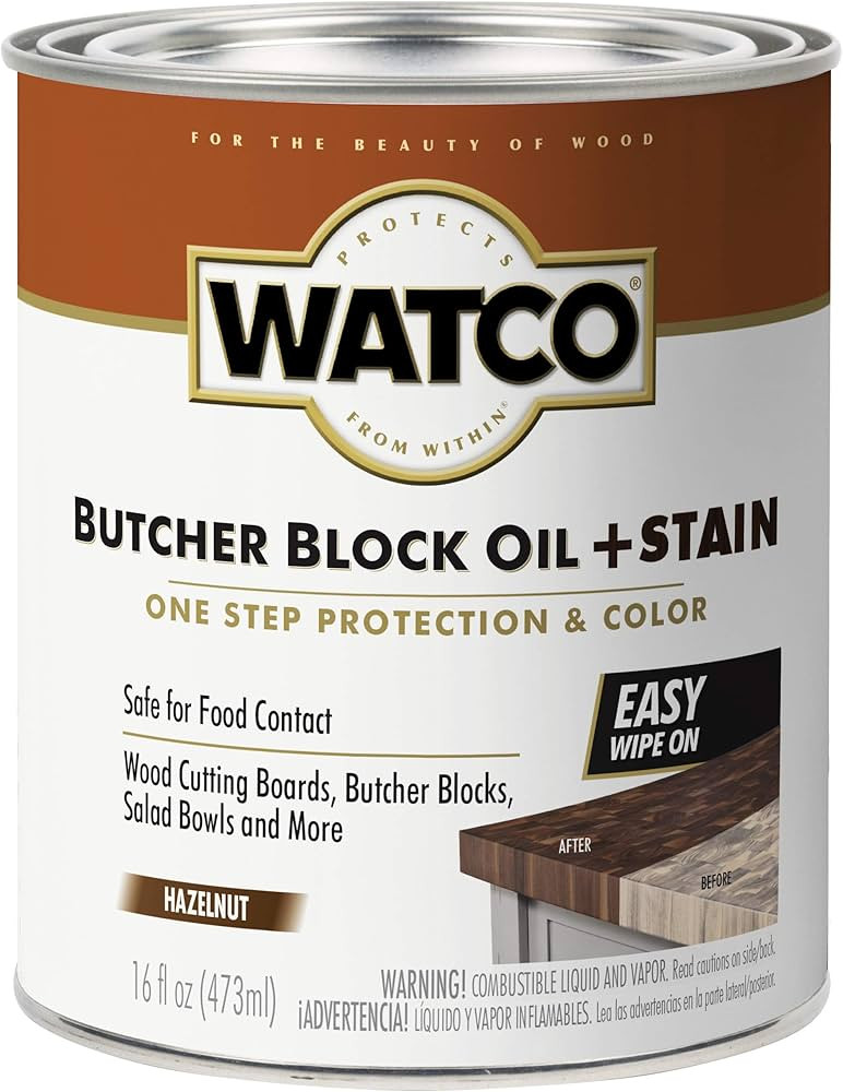 Watco 359024 Butcher Block Oil Plus Stain, 16 oz, Hazelnut, 16 Ounce | Amazon (US)