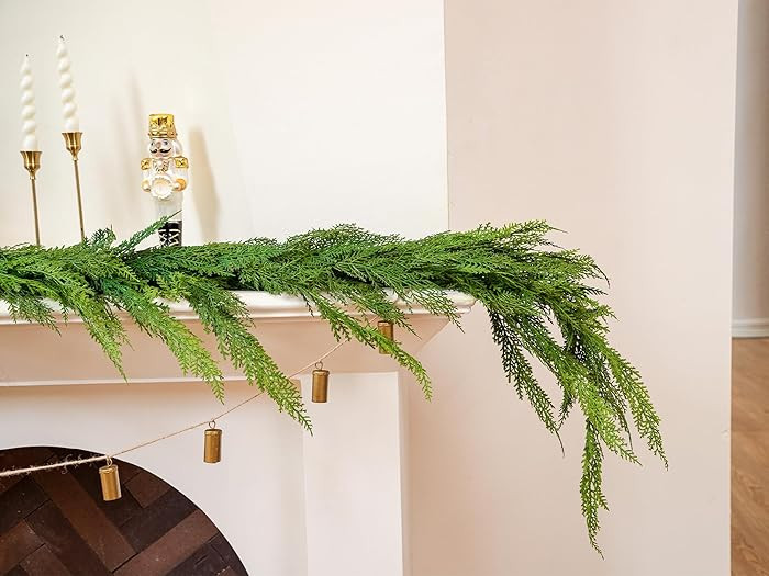 6FT Cedar Garland Realistic Faux Pine Cypress Garland for Mantle Stairs Fireplace Table Front Doo... | Amazon (US)