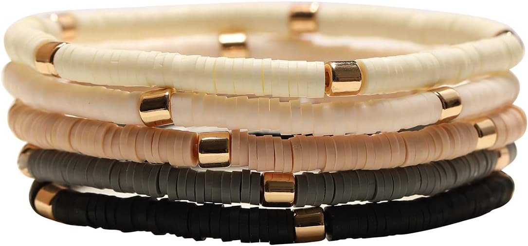 GOOJIDS Surfer Heishi Clay Bead Bracelets for Women Bohemian Stackable Gold Beaded Stretch Bracel... | Amazon (US)