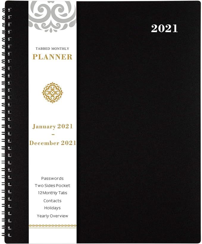 2021 Monthly Planner/Calendar - 12-Month Planner with Tabs & Pocket & Label, Contacts and Passwor... | Amazon (US)