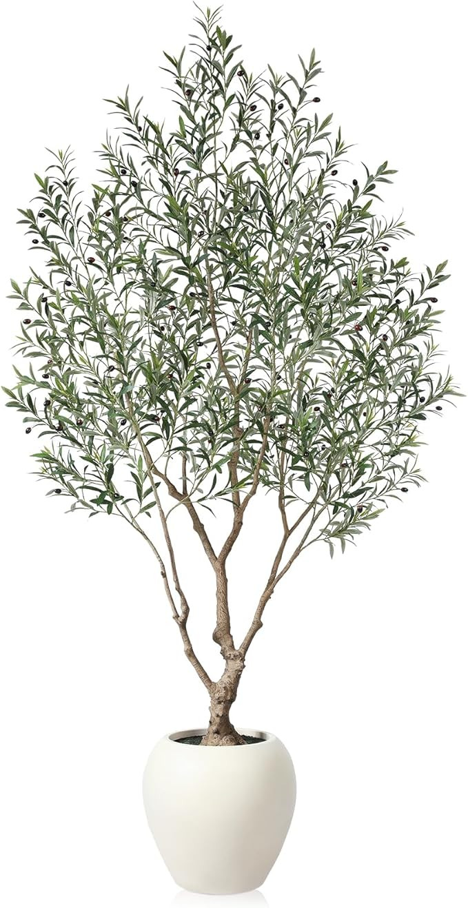 Olive Trees Artificial Indoor, 8 Feet Tall Faux Olive Tree with Round Artisan Planter, Premium Ha... | Amazon (US)