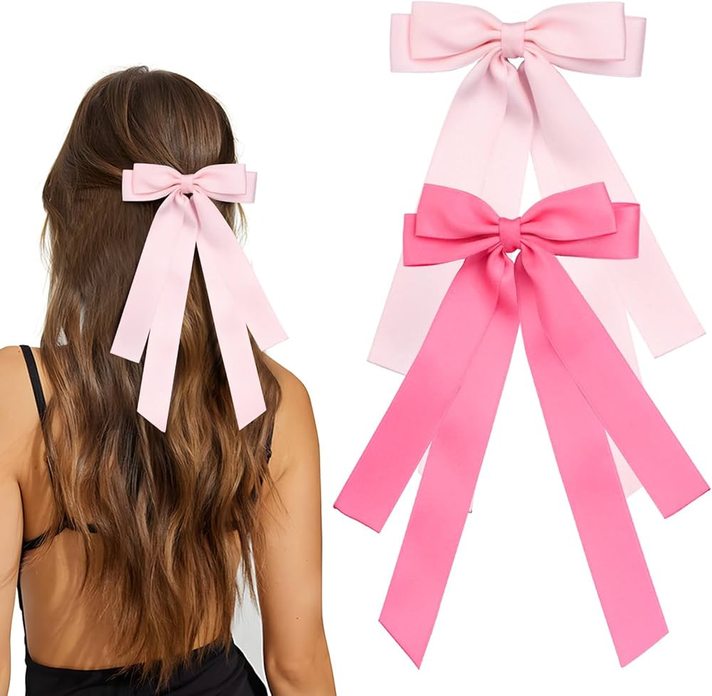 Bow Hair Clips 2PCS Set for Women and Girls - Black White Ribbon Bows for Hair, with Long Tail, A... | Amazon (US)
