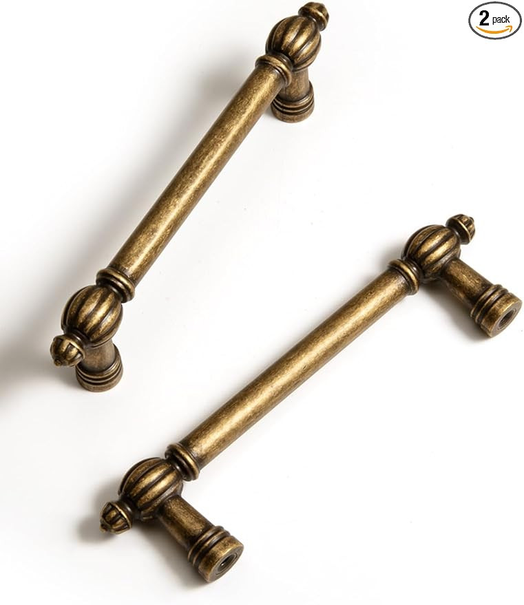 Antique Brass Zinc Alloy Cabinet Pulls - 3-3/4"(96mm) Hole Center Classic Vintage Drawer Handles,... | Amazon (US)