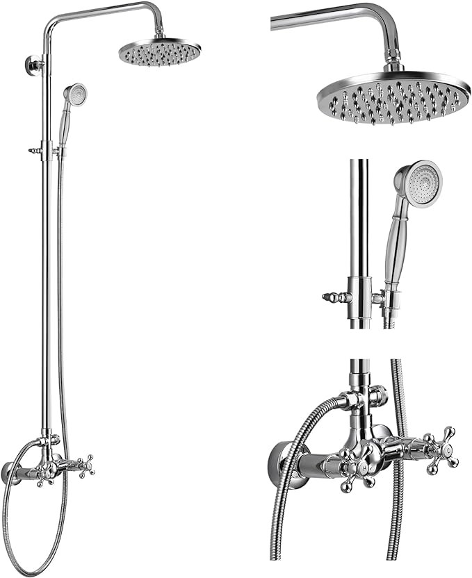 gotonovo Shower Fixture 8 Inch Rainfall Shower Head with Handheld Spray Polish Chrome Dual Knobs ... | Amazon (US)