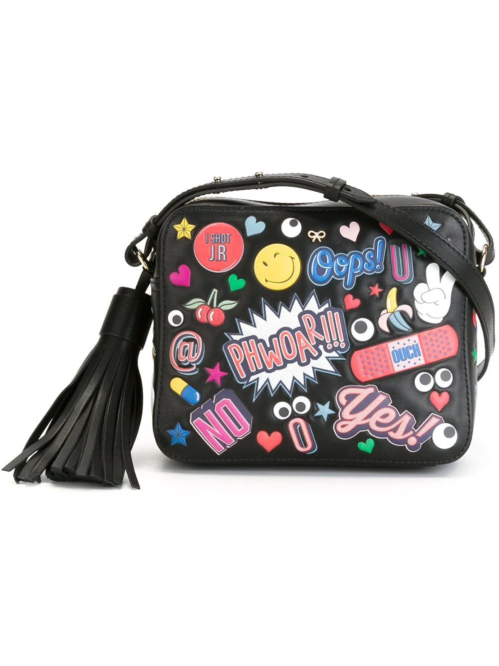 Anya Hindmarch Black Leather All Over Stickers cross body bag | FarFetch US