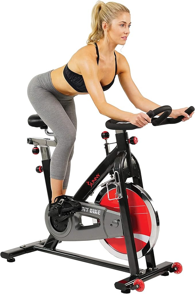 Sunny Health & Fitness 49 Lb Chromed Flywheel, Silent Belt Drive Indoor Cycle Bike with Leather R... | Amazon (US)