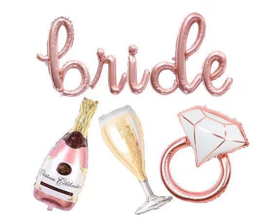 BRIDE rose gold balloons - Script 14" balloon banner - bachelorette rose gold cursive, champagne ... | Etsy (US)