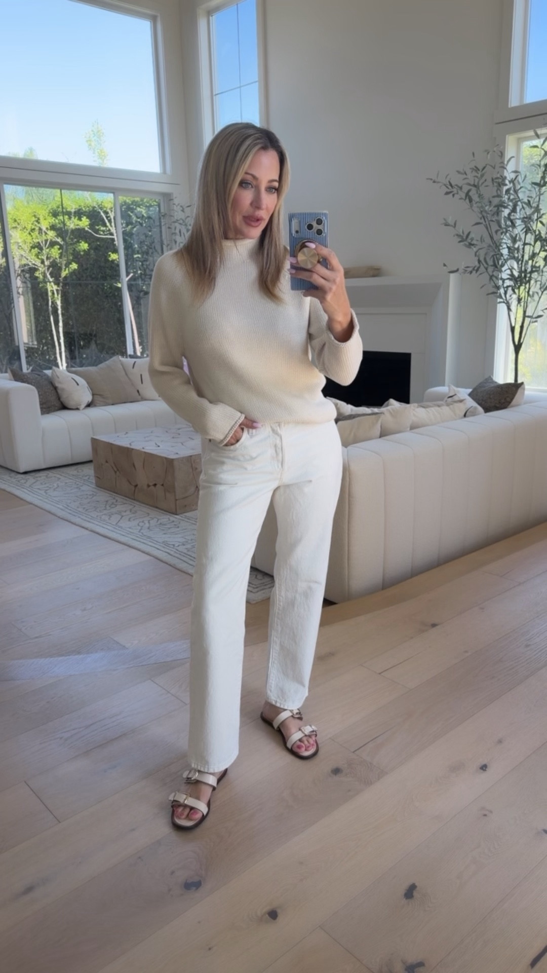 Cream cotton roll neck sweater with matching cream jeans. Best denim! Relaxed 99's straight. monochrome outfit, Caroline Bissett vibes. Spring ootd outfit spring denim

#LTKSeasonal #LTKgrwm #LTKootd