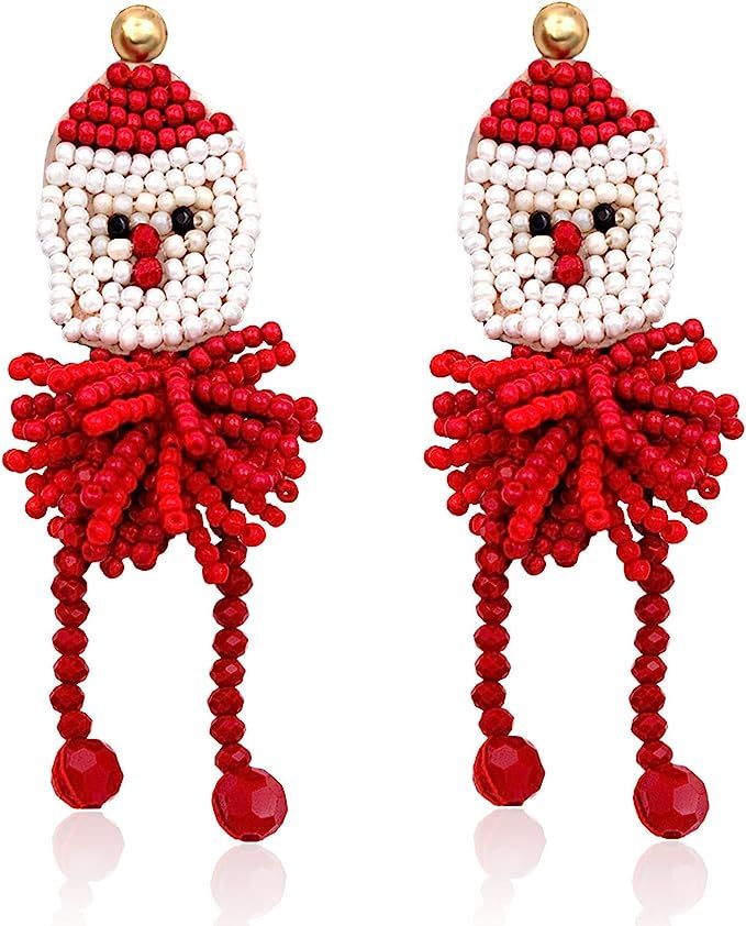 Palotay Beaded Christmas Earrings for Women Holiday Beaded Earrings Christmas Earrings Santa Drop... | Amazon (US)