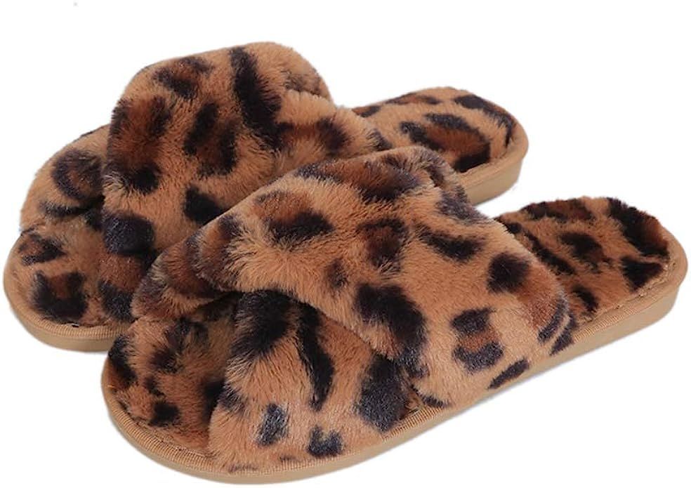 Fericzot Women's Fuzzy Fluffy Furry Fur Slippers Flip Flop Winter Warm Cozy House Memory Foam San... | Amazon (US)