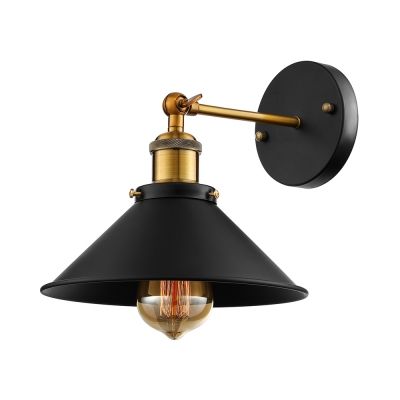Industrial Style 1 Light Wall Sconce with Metal Railroad Shade for Barn Restaurant-Black | Beautifulhalo.com