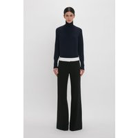 Victoria Beckham Contrast Waistband Trousers in Black - 4 - Womens | Victoria Beckham US