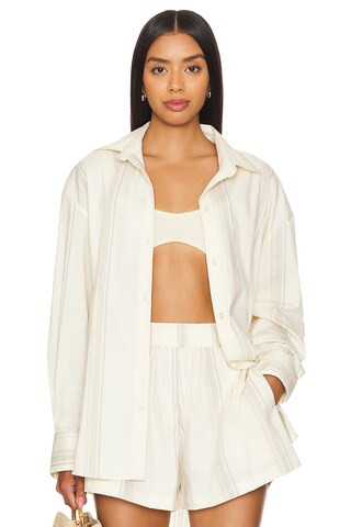 FAITHFULL THE BRAND En Vau Oversized Shirt in Foam & Taupe Stripe from Revolve.com | Revolve Clothing (Global)