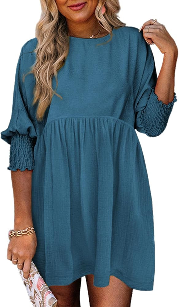 Dokotoo Womens Casual Dresses Tunic Dress Empire Waist Short Sleeve Crew Neck Flowy Babydoll Dres... | Amazon (US)