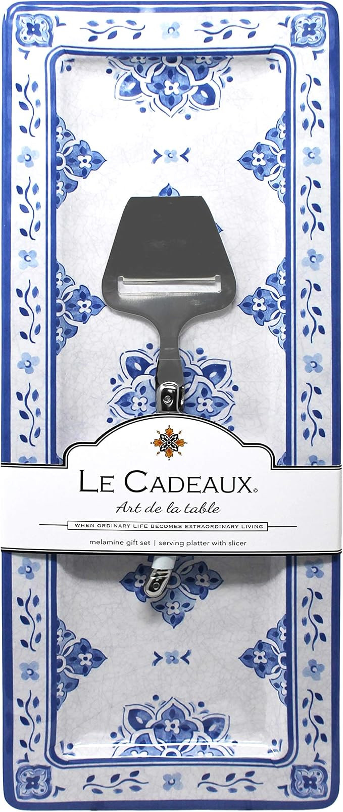 Le Cadeaux Melamine Rectangle Serving Platter with Cheese Utensil Gift Set, Moroccan Blue | Amazon (US)