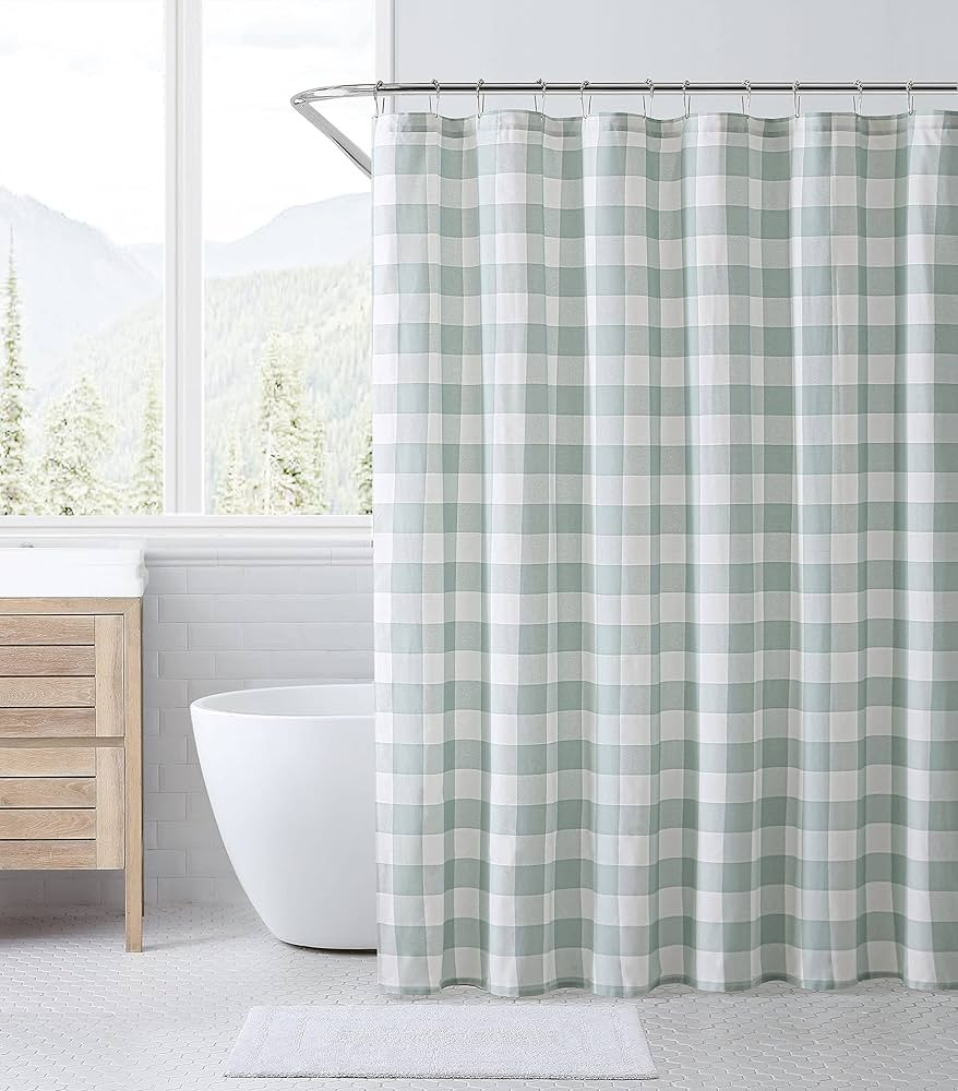 Eddie Bauer - Shower Curtain, Lightweight Cotton Bathroom Decor, Buttonhole Top (Cabin Plaid Gree... | Amazon (US)
