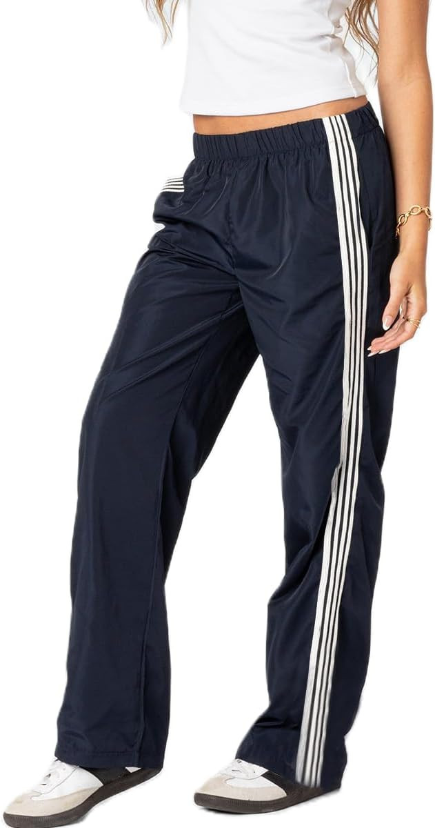 Mxiqqpltky Y2k Side Striped Sweatpants Women Casual Elastic Waist Wide Leg Track Pants Trendy Loo... | Amazon (US)