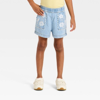 Toddler Girls' Embroidered Pull-On Denim Shorts - Cat & Jack™ Light Wash 4T | Target