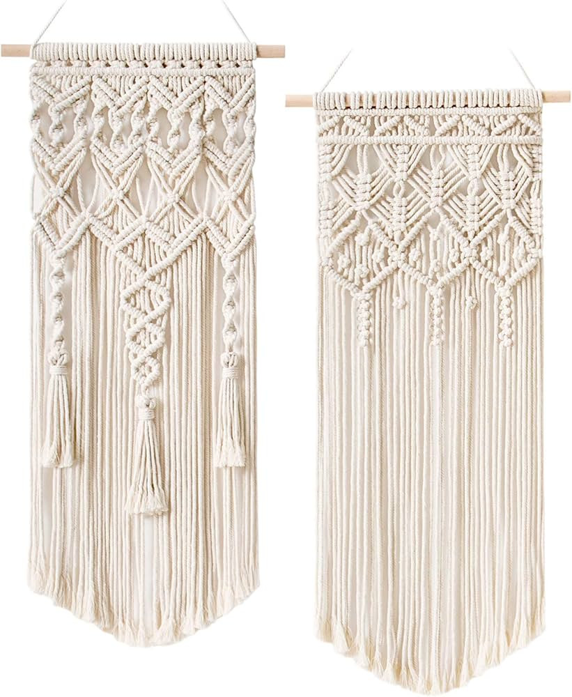 Mkono 2 Pcs Macrame Woven Wall Hanging Boho Chic Geometric Art Decor - Beautiful Bedroom Nursery ... | Amazon (US)