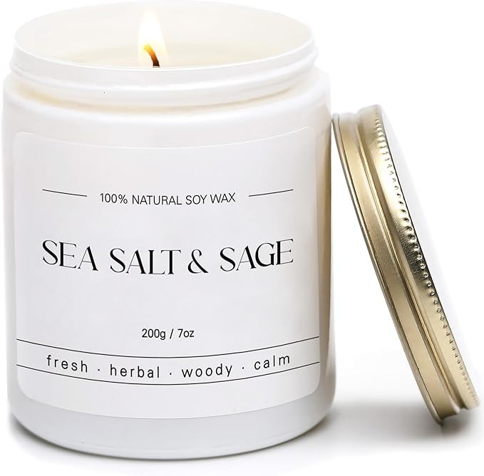 Sea Salt & Sage Candle - Summer Scented Soy Candles for Home - Coastal Decor for Beach Lovers, 7o... | Amazon (US)