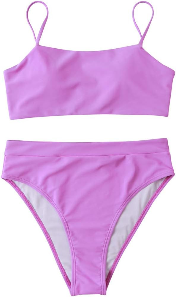 MOSHENGQI Women High Wasited Bikini Shoulder Strap 2 Piece High Cut String Swimsuits | Amazon (US)