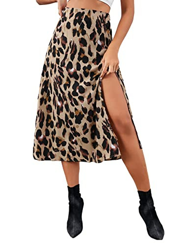 LYANER Women's Leopard Printed High Waist Side Slit Hem Zipper Midi Skirt Leopard A X-Large | Amazon (US)