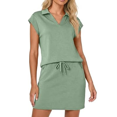 Casly Lamiit Womens Two Piece Skirt Sets Casual Cap Sleeve Lapel V Neck Tops Summer Tr… | Amazon (US)