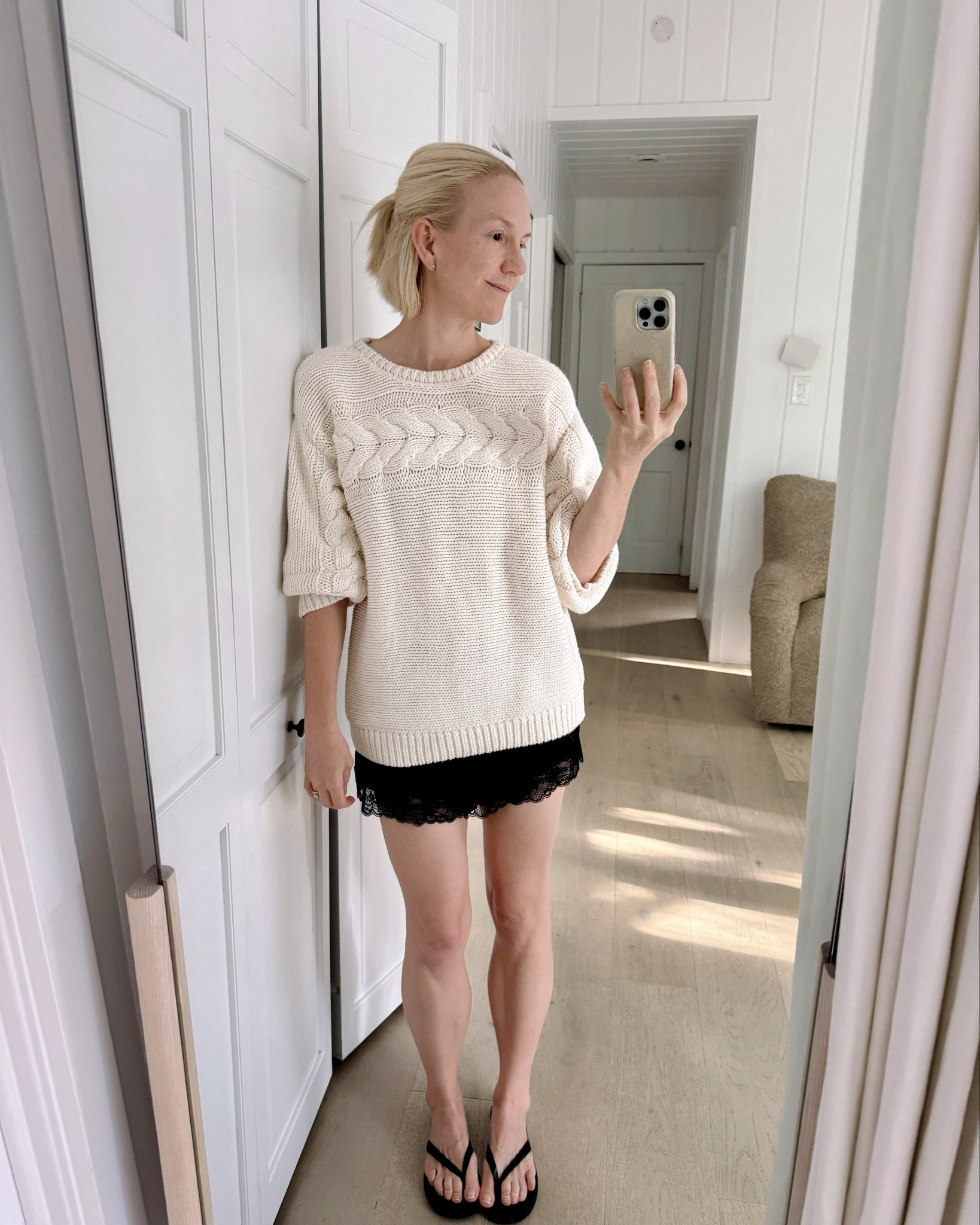 Sweater weather is almost here! Loving the oversized abstract cable on this Merlette knit. So fun with shorts now and wide leg jeans later when the weather cools! #sweaterweather #quietluxury #merlettenyc

#LTKSaleAlert #LTKSeasonal #LTKOver40