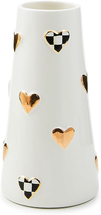 MACKENZIE-CHILDS Ceramic Heart Vase, Unique Decorative Vase, Short, Black-and-White Courtly Check | Amazon (US)