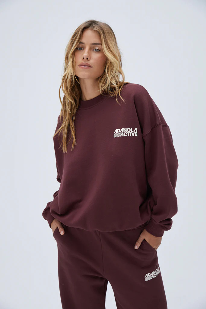 Retro Sport Oversized Sweatshirt - Burgundy | Adanola UK