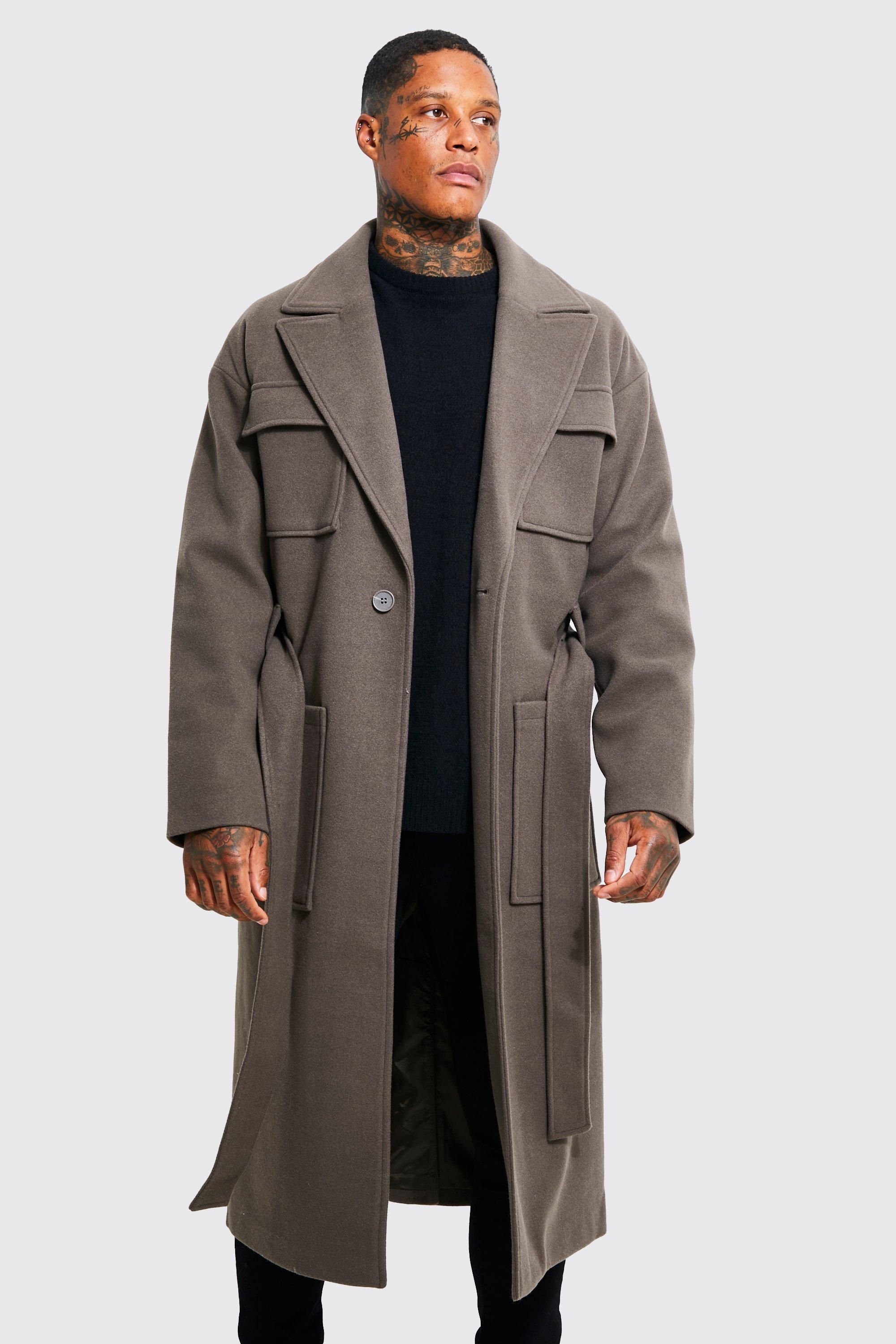 4 Pocket Longline Belted Overcoat | boohooMAN (DE, IE & UK)