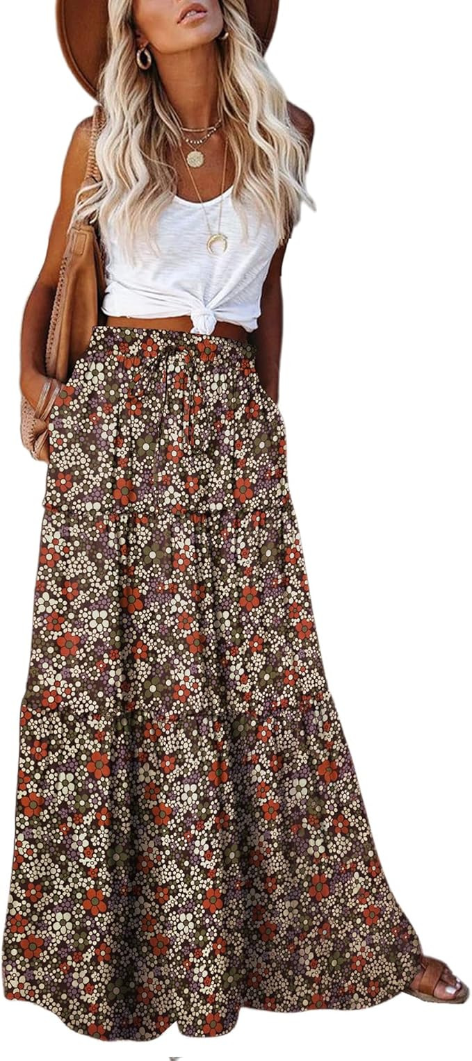 EARKOHA Womens Casual High Waist Tie Paisley Print Long Maxi Skirt with Pockets | Amazon (US)