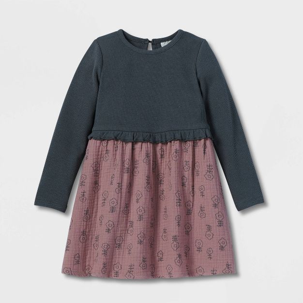 Grayson Collective Toddler Girls' Knit Gauze Long Sleeve Dress - Rose | Target
