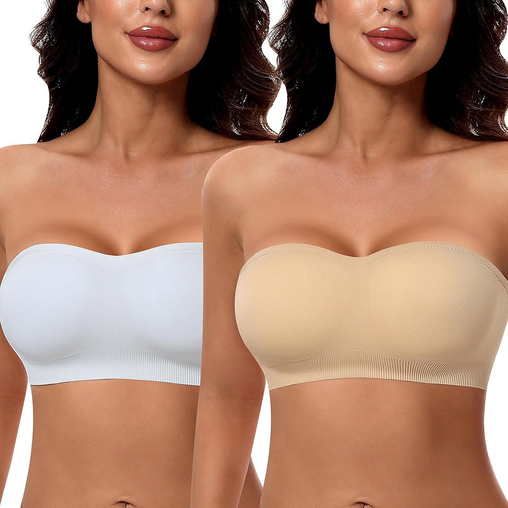 DOCUMO Strapless Bra for Women Padded Bandeau Bra Non-Slip Silicone Seamless Wireless Tube Top Br... | Amazon (US)