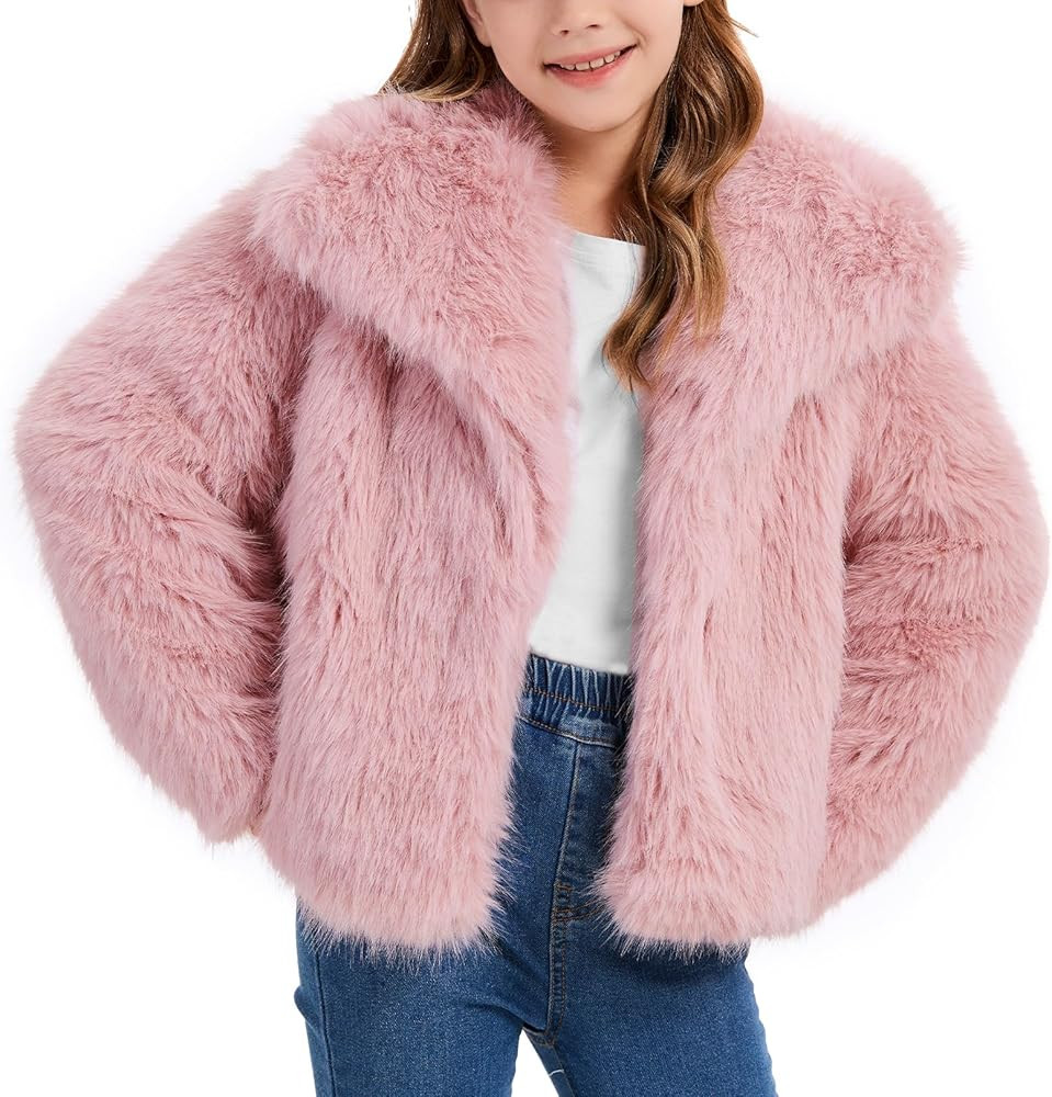 Flygo Girls Faux Fur Coat Kids Fluffy Long Sleeve Lapel Collar Open Front Jacket Warm Winter Shag... | Amazon (US)