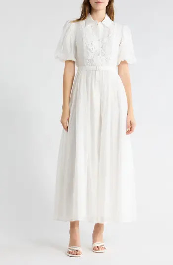 Love By Design Brielle Puff Sleeve Lace Bodice Shirtdress in White at Nordstrom Rack, Size X-Larg... | Nordstrom Rack
