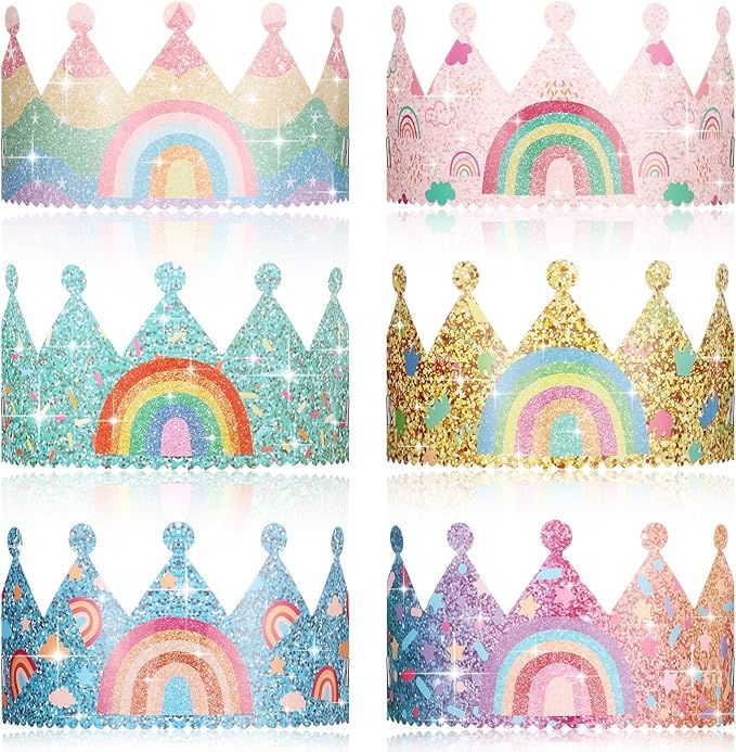 Kathfly Rainbow Birthday Party Hats Rainbow Crown Headbands for Kids Birthday, Event, Rainbow The... | Amazon (US)