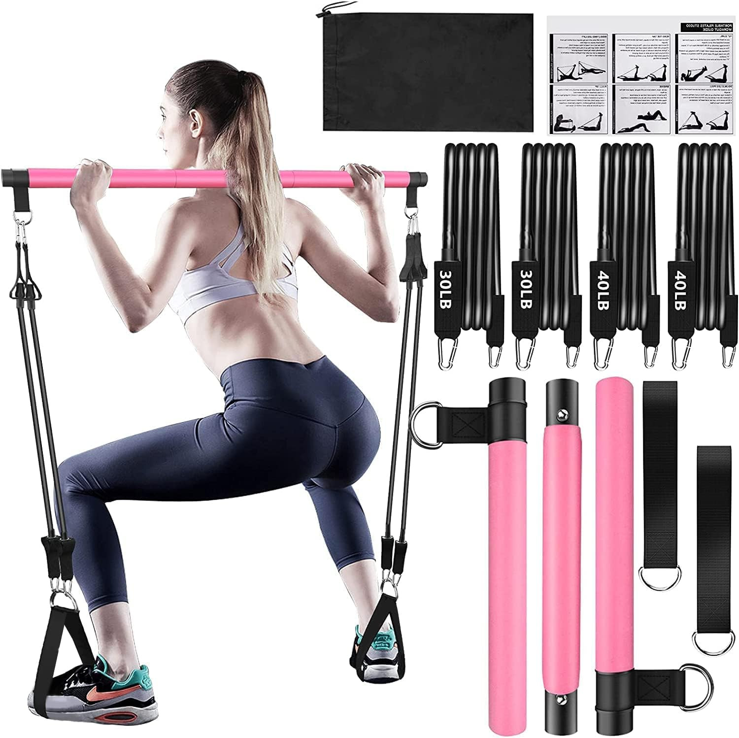 Bbtops Pilates Bar Kit with Resistance Bands,3-Section Pilates Bar with Stackable Bands Workout E... | Amazon (US)