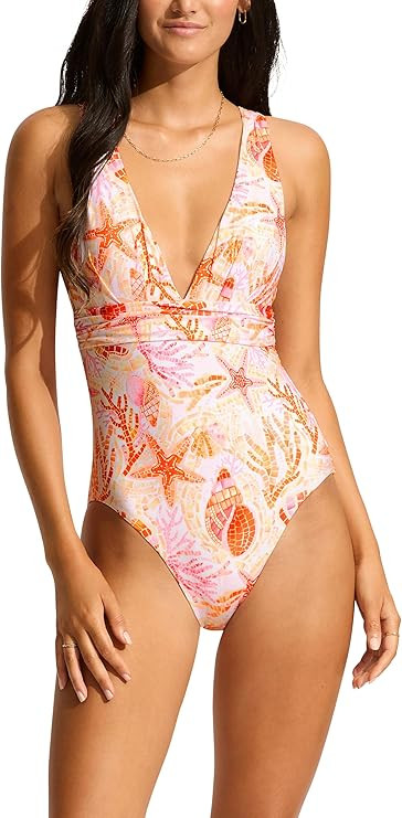 Seafolly Women's Deep V Wide Strap One Piece Swimsuit | Amazon (US)