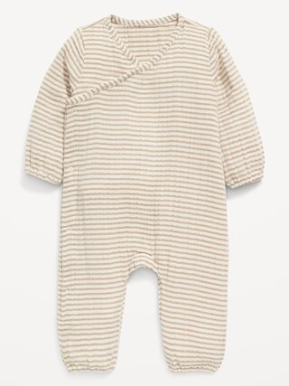 Unisex Long-Sleeve Double-Weave Wrap-Front One-Piece for Baby | Old Navy (US)