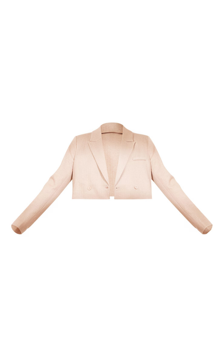 Beige Wool Look Cropped Shoulder Padded Blazer | PrettyLittleThing UK