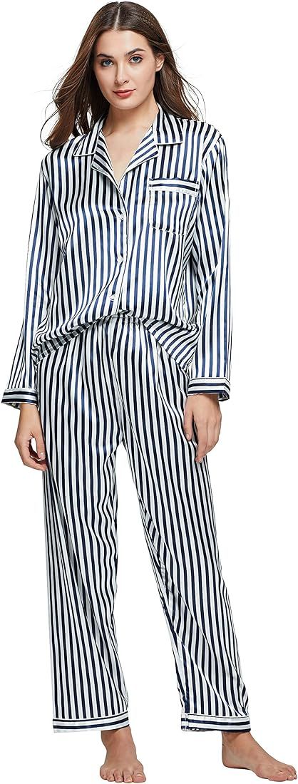 Women's Pyjama Set Satin Long Sleepwear Nightwear Loungewear | Amazon (UK)
