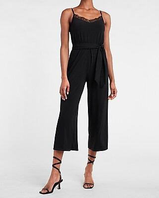 Lace Trim Belted Jumpsuit | Express