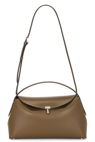 Toteme T-Lock Grained Leather Top Handle Bag in Taupe | FWRD 