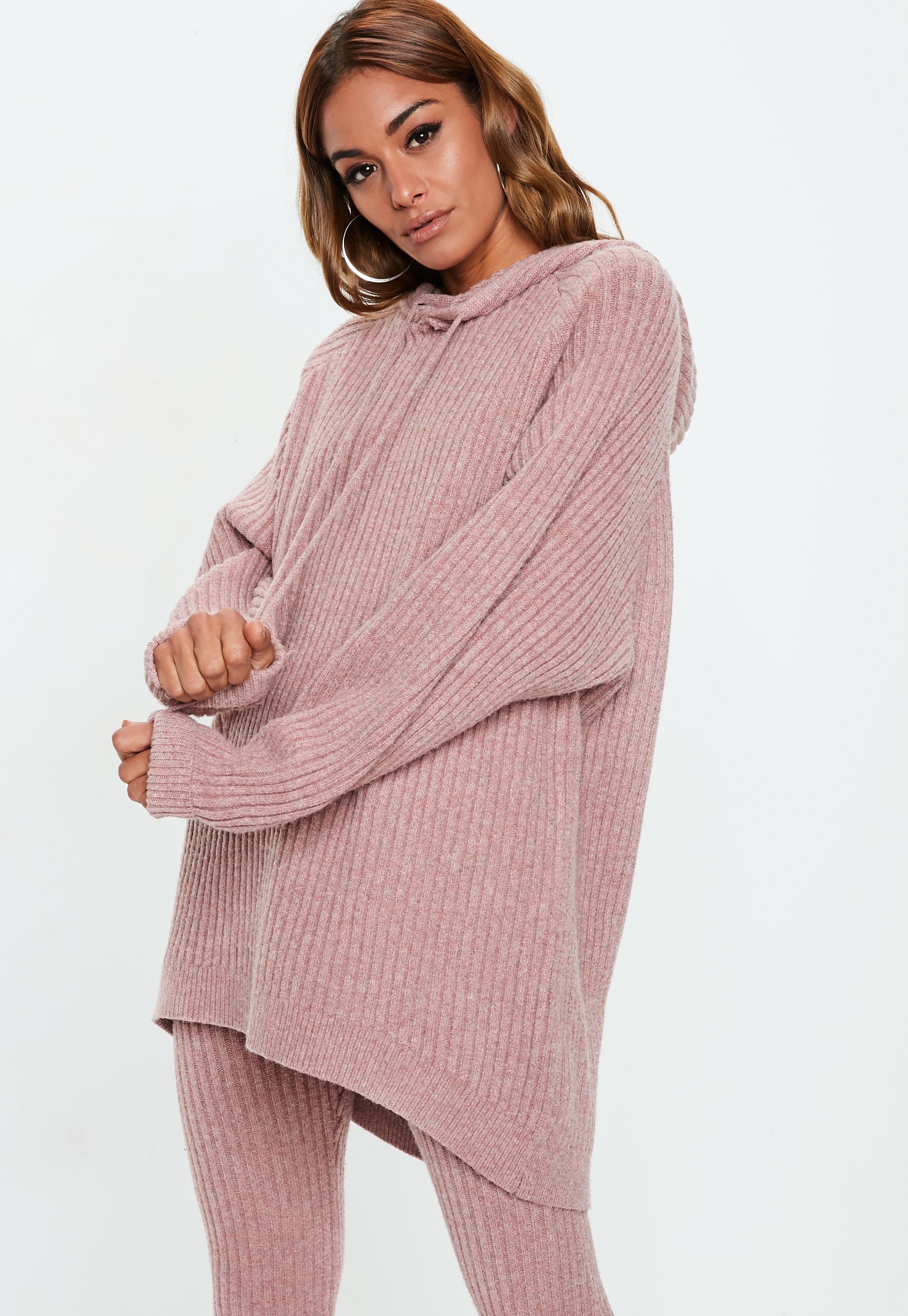 Pink Chunky Ribbed Knitted Hoodie Jumper | Missguided (UK & IE)