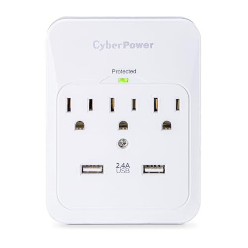 CyberPower CSP300WUR1 Professional Surge Protector, 600J/125V, 3 Outlets, 2 USB Charge Ports (2.1 Amps Shared) Wall Tap Plug | Amazon (US)