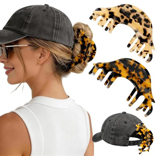 2 Pack Large Hat Hair Clips for Women, 4.2 Inch Big Acetate Claw Clips for Baseball Caps Trucker Hats, Non-Slip Strong Hold Hair Claw Clips for Thick Thin Hair, Hair Accessories Gift, Tortoise Shell | Amazon (US)