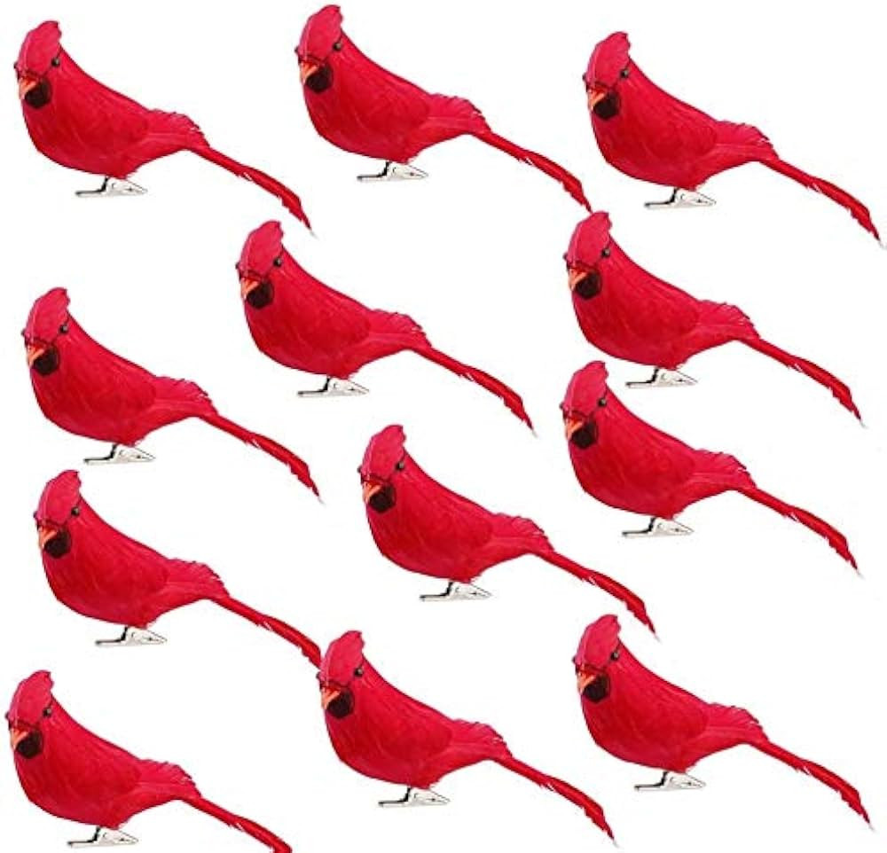 12 Pcs Red Cardinals Birds Clip On Christmas Ornaments Realistic Artificial Red Birds for Christm... | Amazon (US)