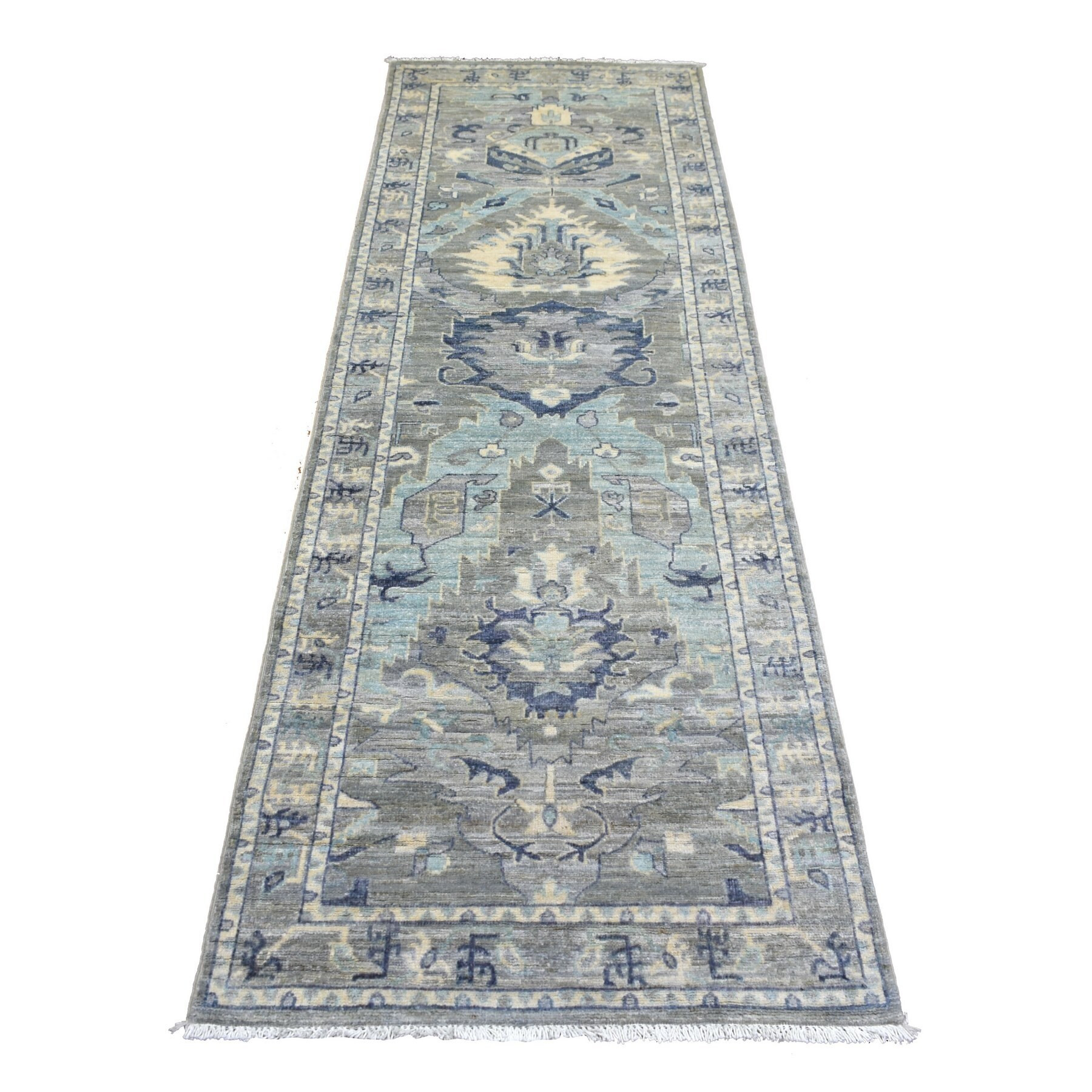 Shahbanu Rugs Light Gray Fine Peshawar with Heriz Design Densely Woven Pure Wool Hand Knotted Runner | Bed Bath & Beyond